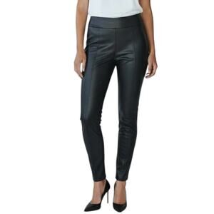 Eileen Fisher Black Leather Front Ponte Pants Pull On Minimalist Neutral Size SP